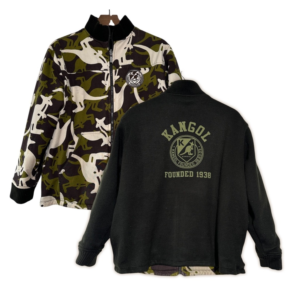 KANGOL‎ Reversible Camo Style Jacket Coat RARE Stain Size Large